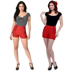 Women's Voodoo Vixen Sailor Retro Style High Rise Bombshell Shorts, XL, Red